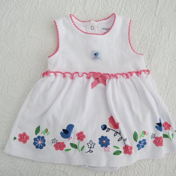 Girls 9M absorba White Summer Knit Dress with Bloomers Birds Flowers Sweet, Nice - Picture 1 of 7